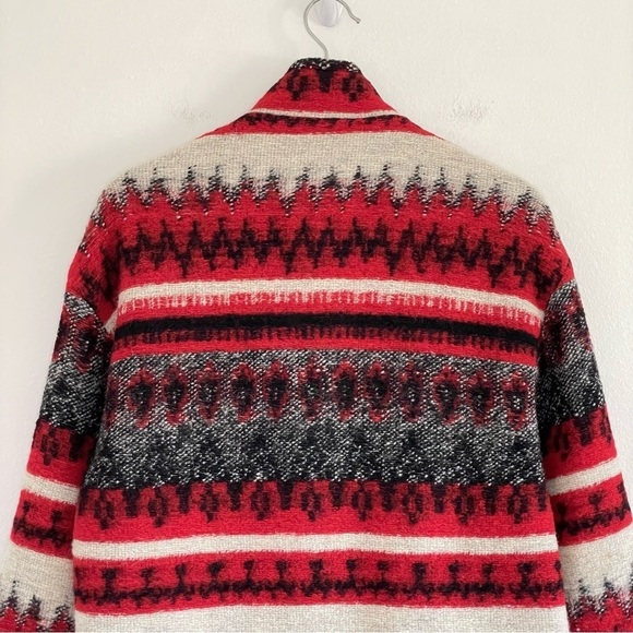 Sandro Wool Blend Patterned Coat Red Black Ivory Small - Picture 7 of 16